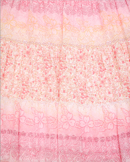 Pink Gradient Tiered Floral Ruffle Skirt