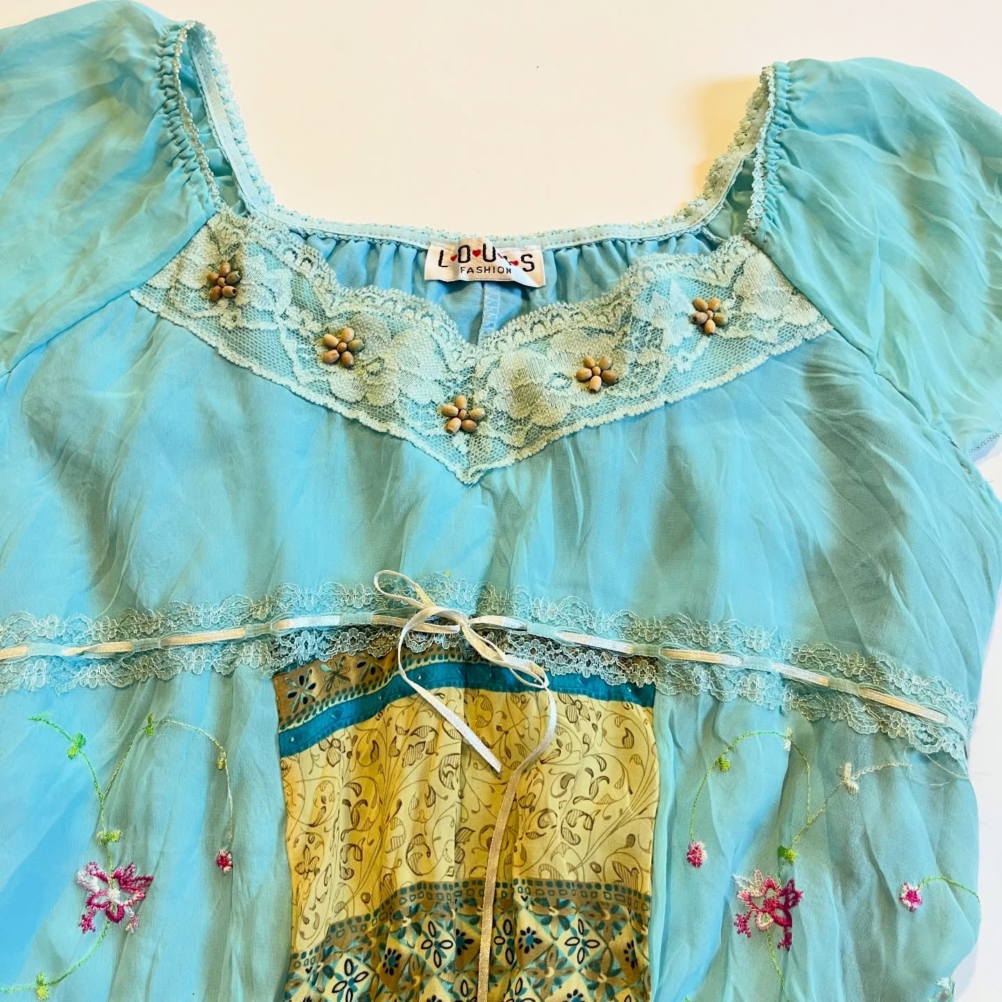 Teal Floral Lace Blouse