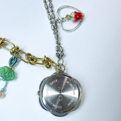 Silver Flower Vintage Watch Pendant Necklace