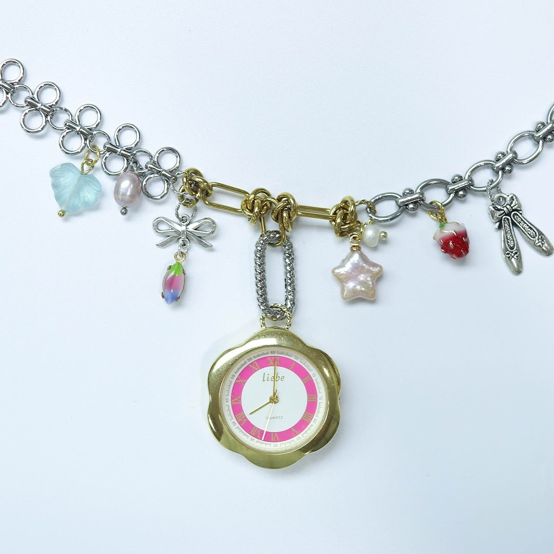Gold Flower Vintage Watch Pendant Necklace