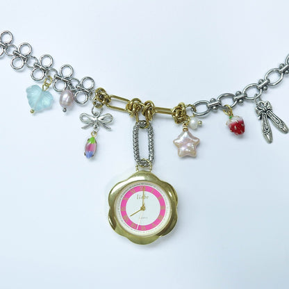 Gold Flower Vintage Watch Pendant Necklace