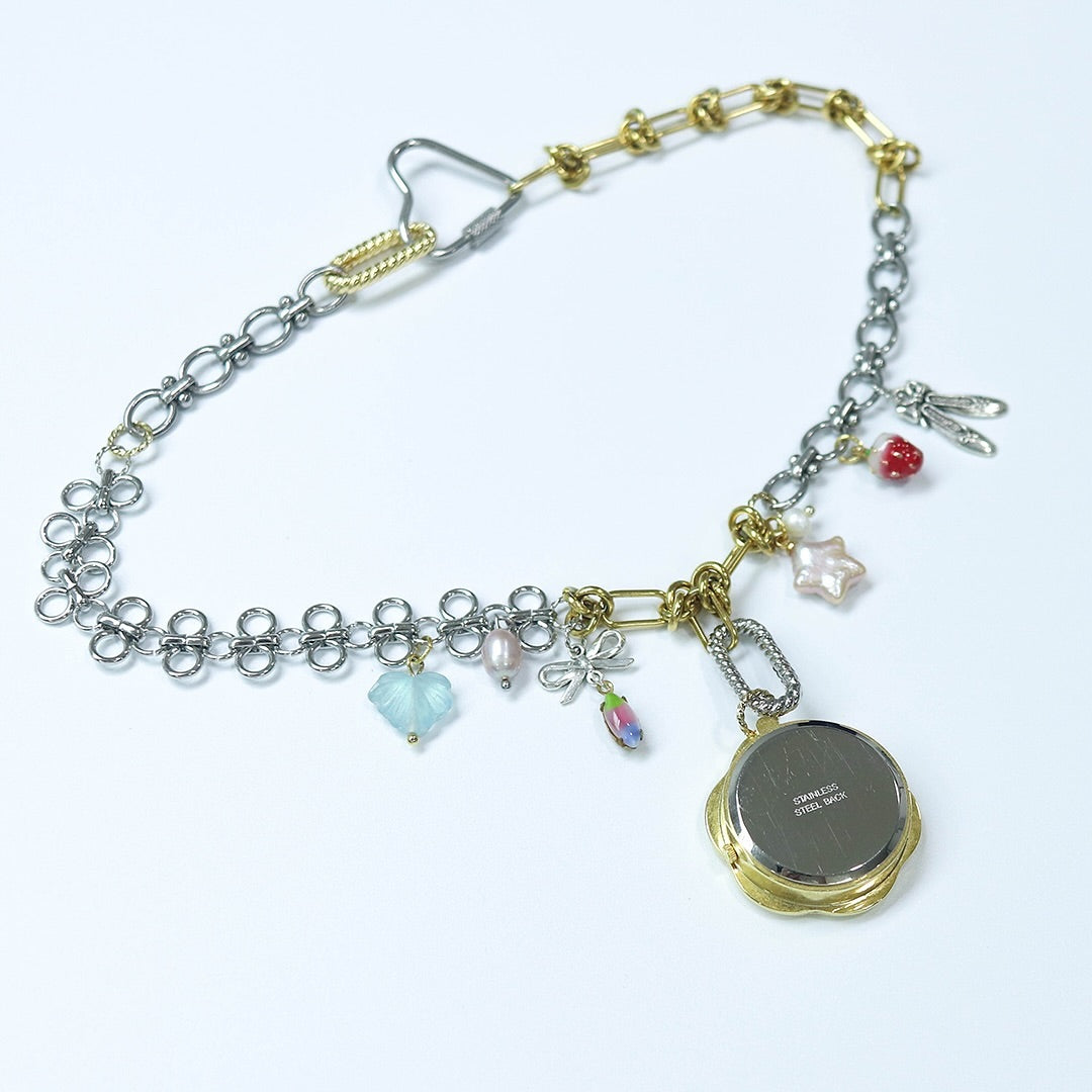 Gold Flower Vintage Watch Pendant Necklace