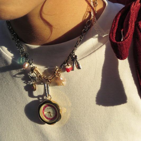 Gold Flower Vintage Watch Pendant Necklace