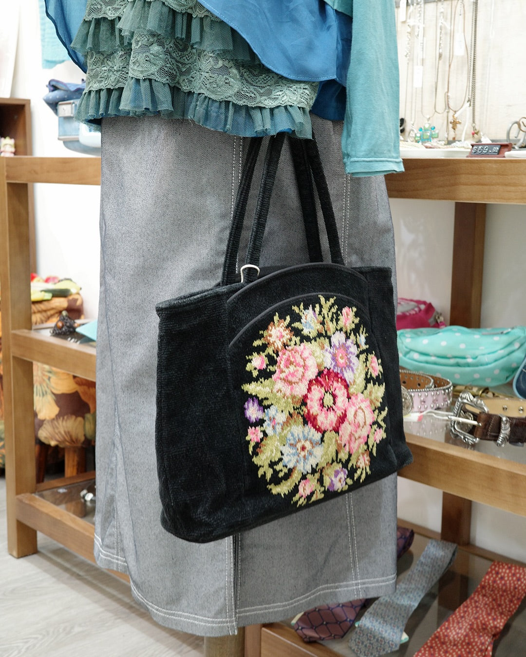 Feiler Black Floral Bag
